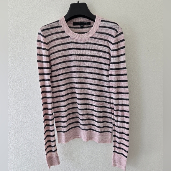 Veronica Beard Dean Pale Pink and Charcoal Stripe Linen Blend Sweater Size Small - Picture 4 of 16